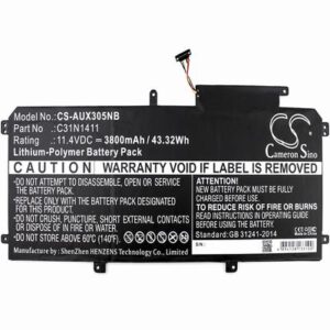 Asus U305CA6Y30 Notebook Laptop Battery 11.4V 3800mAh Li-Poly AUX305NB