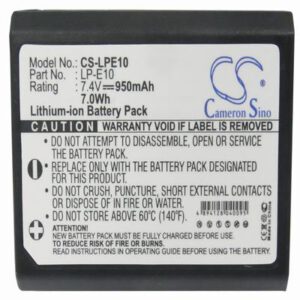 Canon EOS 1100D Digital Camera Video Battery 7.4V 950mAh Li-Ion LPE10