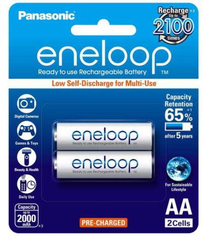 1.2V Eneloop AA NiMH RTU Rechargable BK-3MCCE/2BA Panasonic Battery, 2 Pack