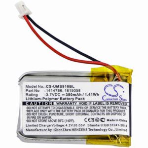 Unitech MS910 Barcode Scanner Battery 3.7V 380mAh Li-Poly UMS910BL