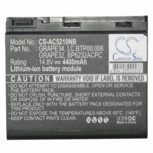 Acer Extensa 5120 Laptop Notebook Battery 14.8V 4400mAh Li-Ion AC5210NB