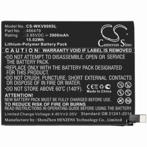 Sugar C13 Mobile SmartPhone Battery 3.85V 3900mAh Li-Poly WKV800SL